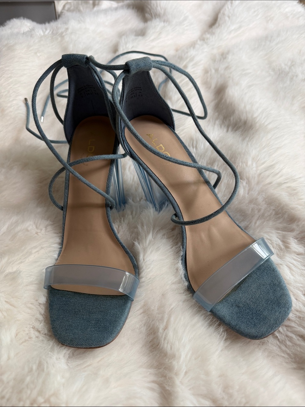 Aldo Denim Blue Lace-Up Clear Strap Heels